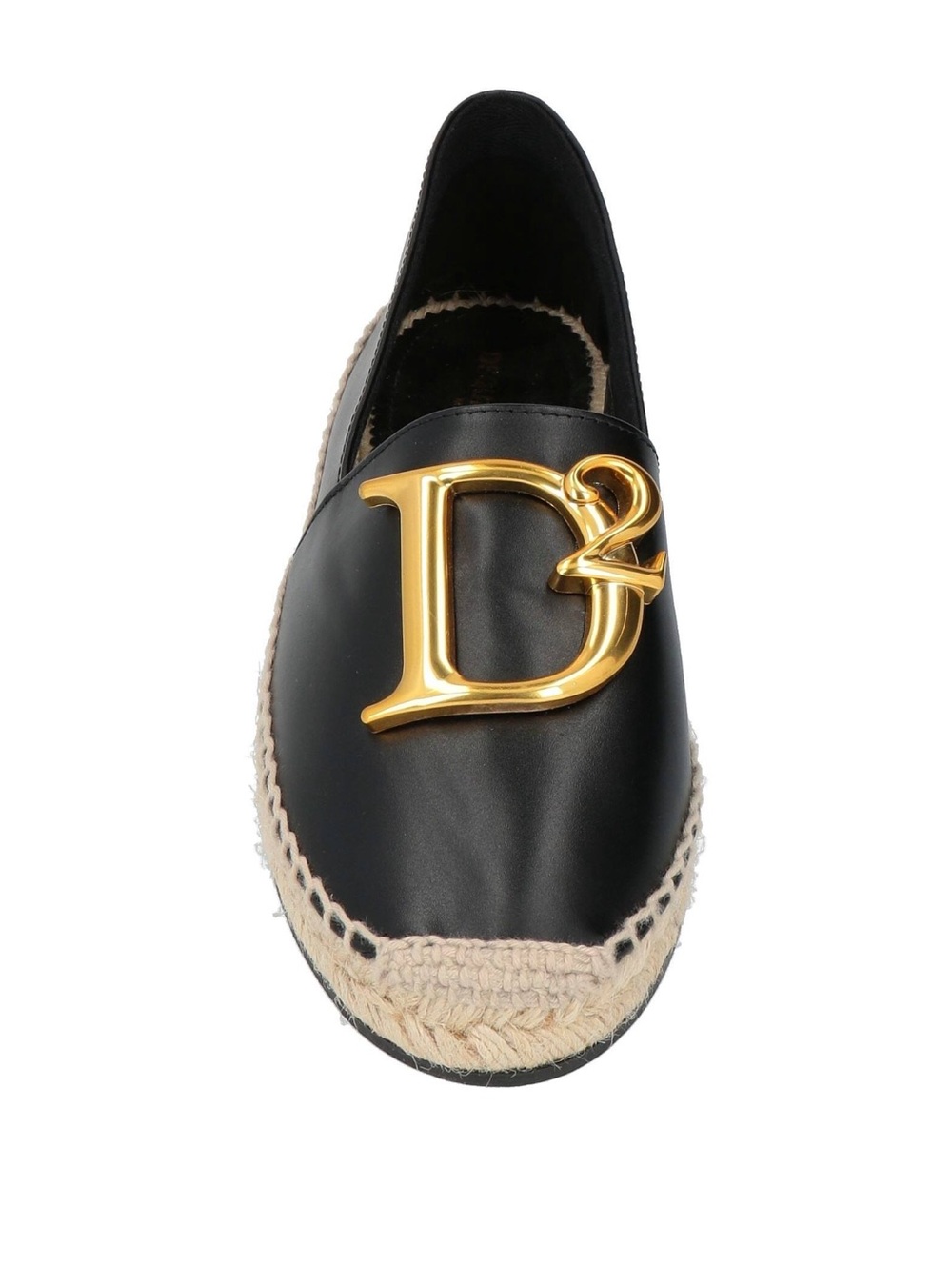 DSQUARED2 Black Leather Espadrille with Gold D2 Emblem